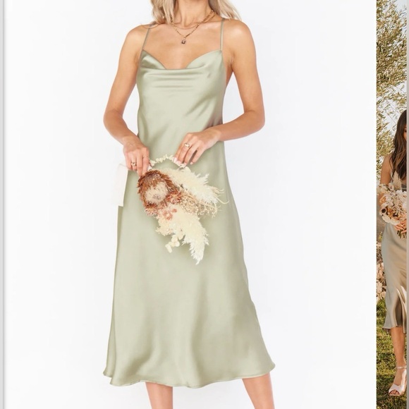 lululemon athletica Dresses & Skirts - Show Me Your Mumu Verona Maxi Slip Dress M Moss Green Luxe Satin Bridesmaid